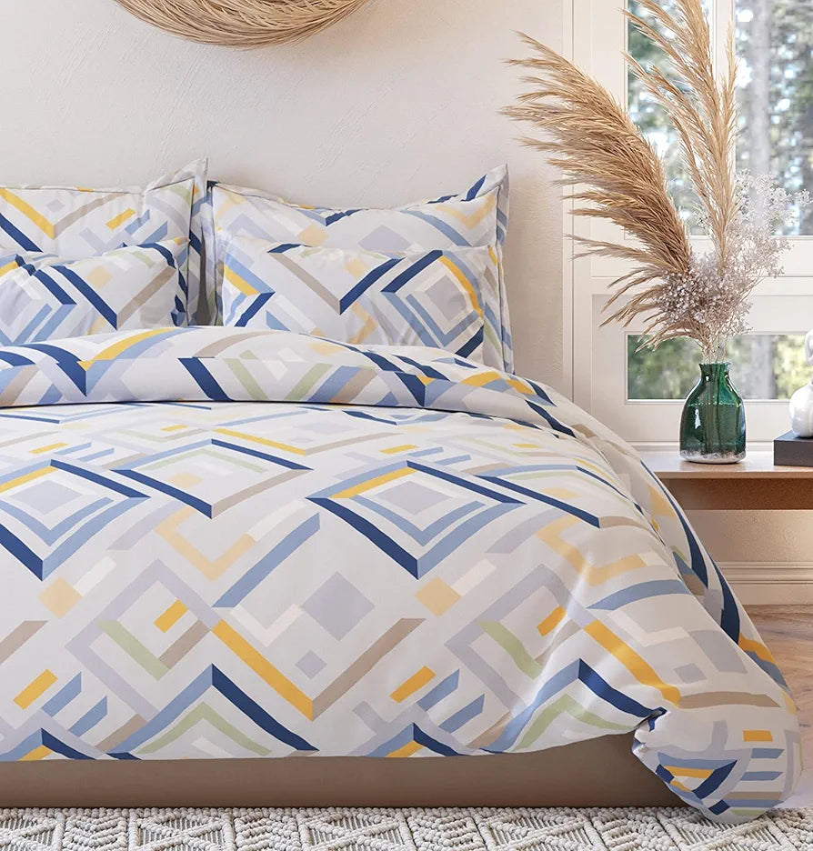 THE HOME STYLE 400 TC Cotton Elastic Fitted All Around Printed King Size Double Bed Bedsheet wih 2 Pillow Cover 