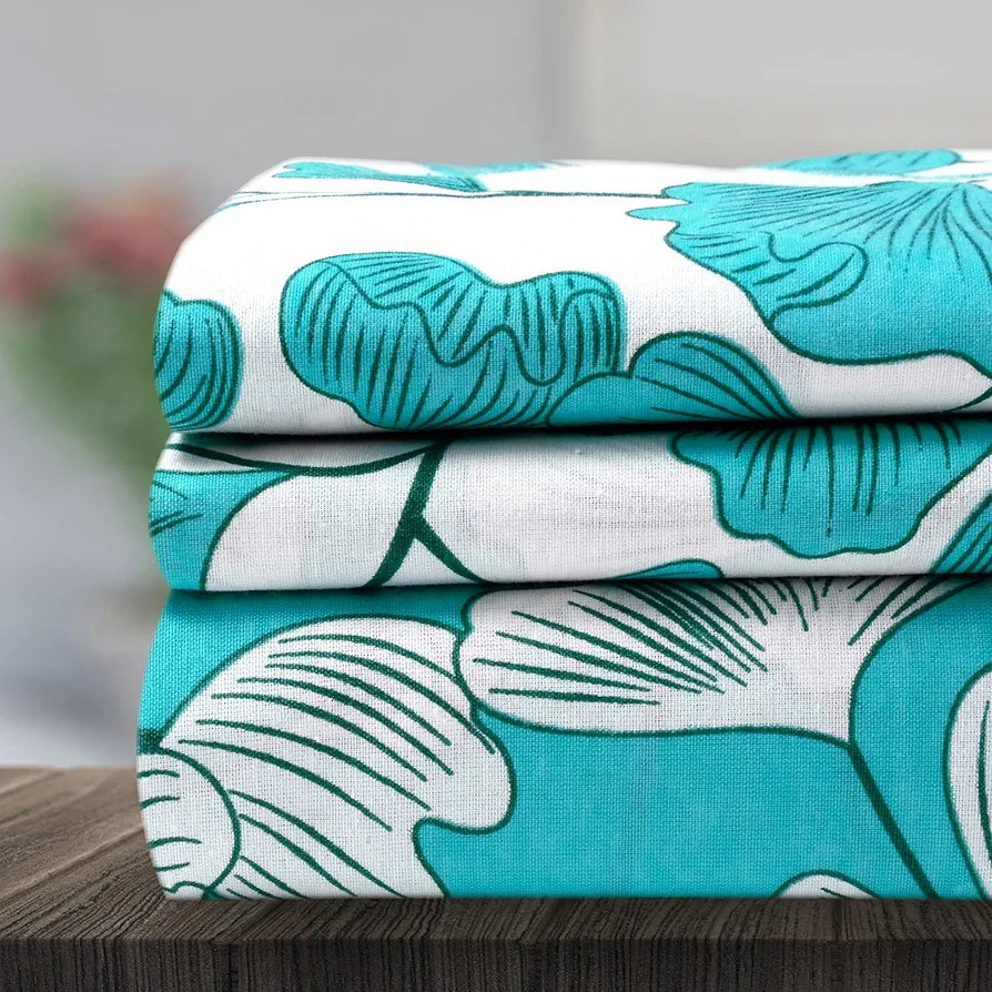Divine Casa Bedsheet for Single Size Bed 144 TC Cotton Bedsheet for Single Size Bed with 1 Pillow Cover  Floral Aqua & White Cotton Bedsheet