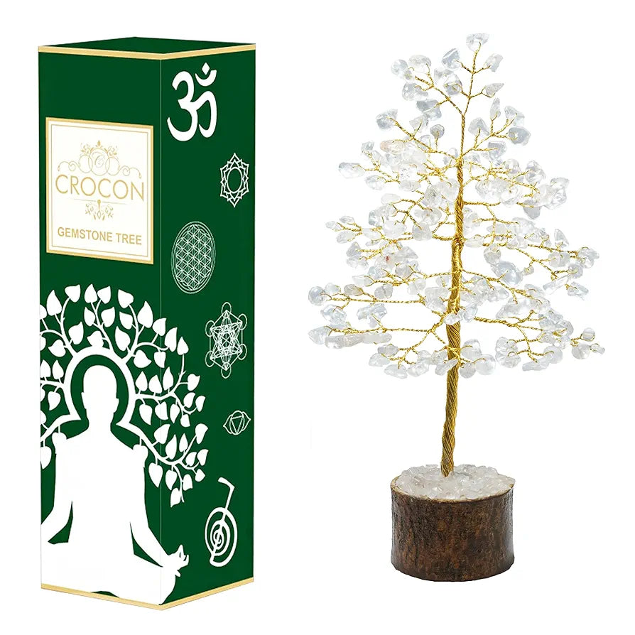 Crocon Clear Quartz Gemstone Money Tree Feng Shui Bonsai for Reiki Healing Chakra Stone Balancing Energy Generator Spiritual Home Interior Office Decor Size: 7-8 Inch
