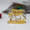 Gold Art India Om Kamdhenu Cow with Calf Idol  Gold Silver Plated