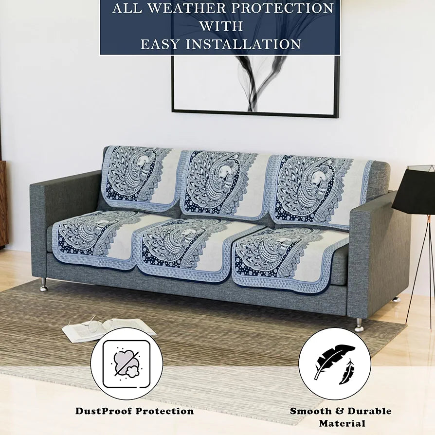 Kuber Industries Sofa Cover | Net Sofa Slipcover Set | 5 Seater Sofa Cover for Hall | Couch Sofa Cover Set | Sofa Cover for Home | Sofa Cover for Living Room | Mor Digital-837 | Blue