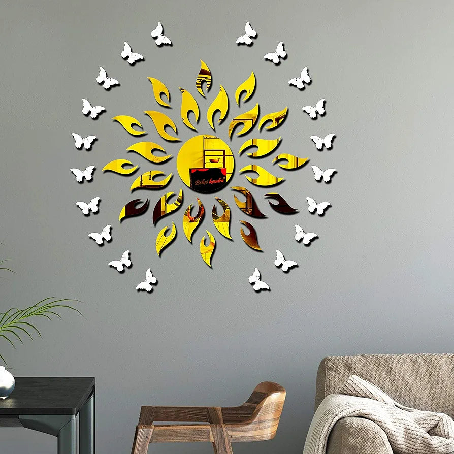 Bikri Kendra - Sun Golden 20 Butterfly Silver Acrylic Animals Wall Refrigerator Sticker, Gold