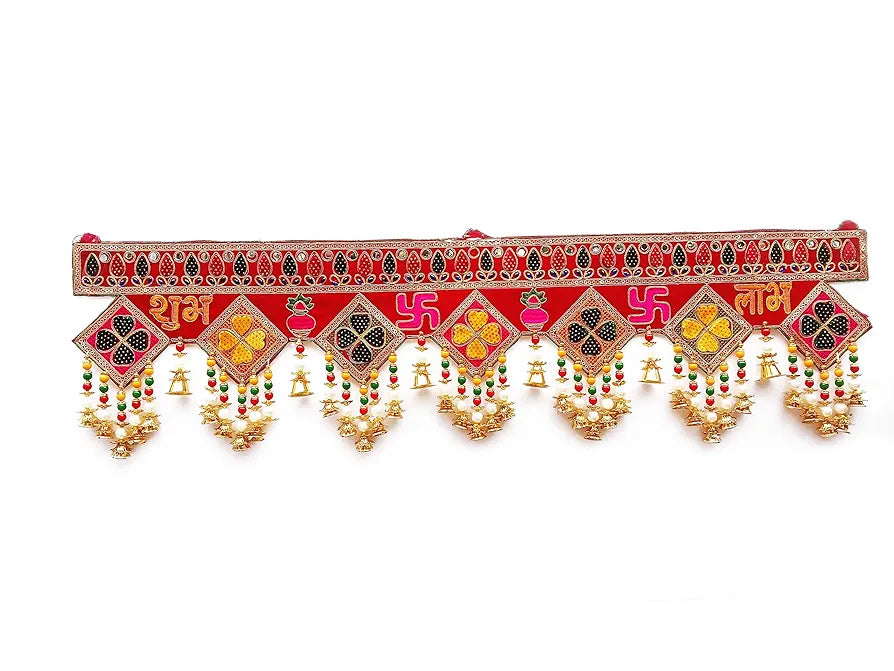 CraftVatika Embroidery Shubh Labh Toran Toranam Hanging Bandarwal for Main Entrance Door Pooja Room Wall Home Decoration Handmade Latest Traditional Design , 94 Cm, Multicolor