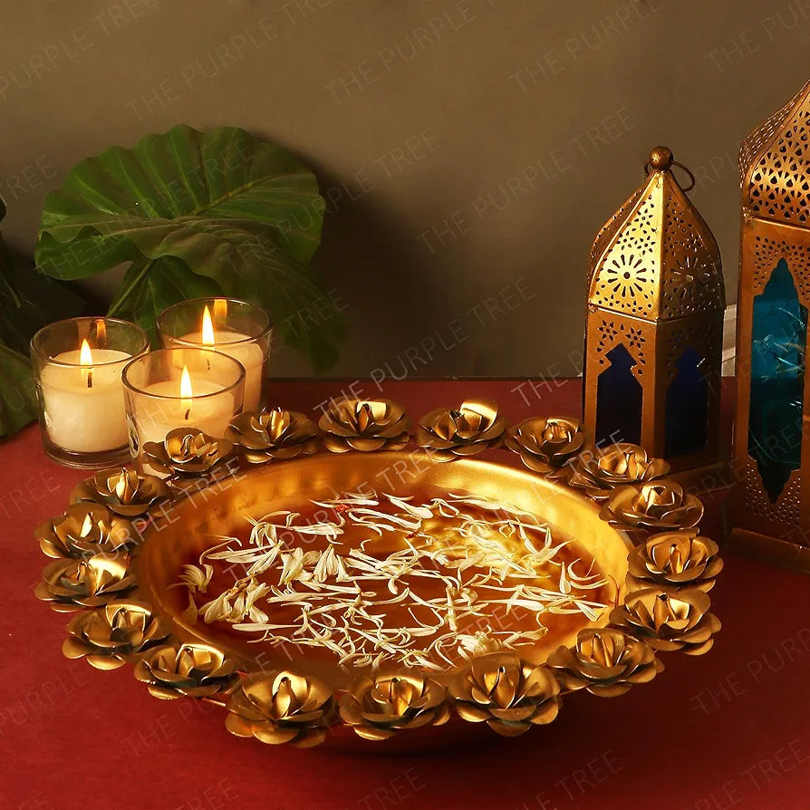 The Purple Tree Beautiful Handcrafted Rose Urli Bowl for Diwali  Decorative Bowl for Floating Flowers and Tea Light Candles Home, Traditional Urli Bowl, Diwali Urli