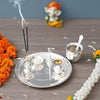 Ecraftindia Silver Pooja Thali Set With Diya, Ghanti, Kalash, Spoon, Agarbatti Stand, Bowl