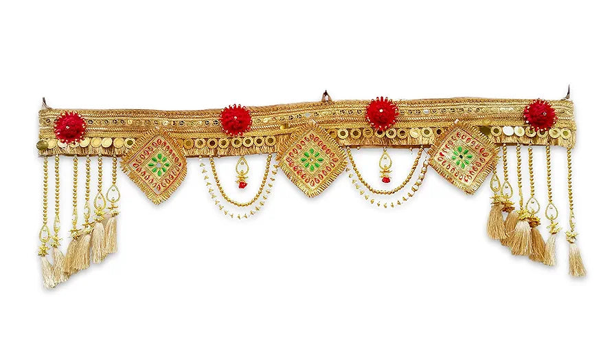 CraftVatika Handmade Banderwar Toran Hanging Bandarwal for Main Entrance Door, White Flowers Decoration at Home, Thorana for Pooja Room Wall Home Decoration Golden Beads Latest Traditional 