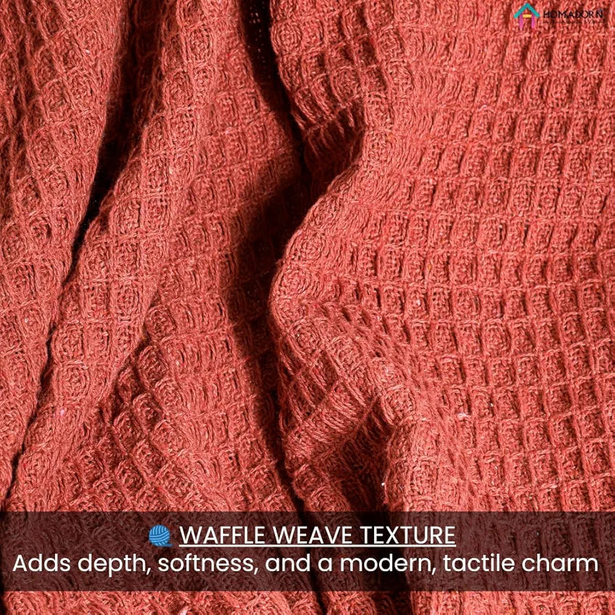HOMADORN Waffle Weave Cotton Throw Blanket – Lightweight, Breathable & Cozy for Sofa or Bed  Rust