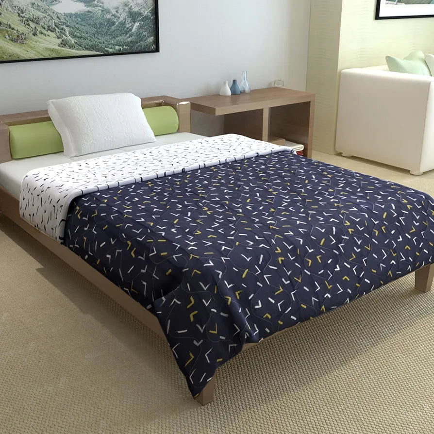Divine Casa 120 GSM Microfiber Single Bed Comforter | Soft & Lightweight Reversible AC Blanket | All-Season 3-Layered Quilt | 230 x 140 cm, Navy Blue