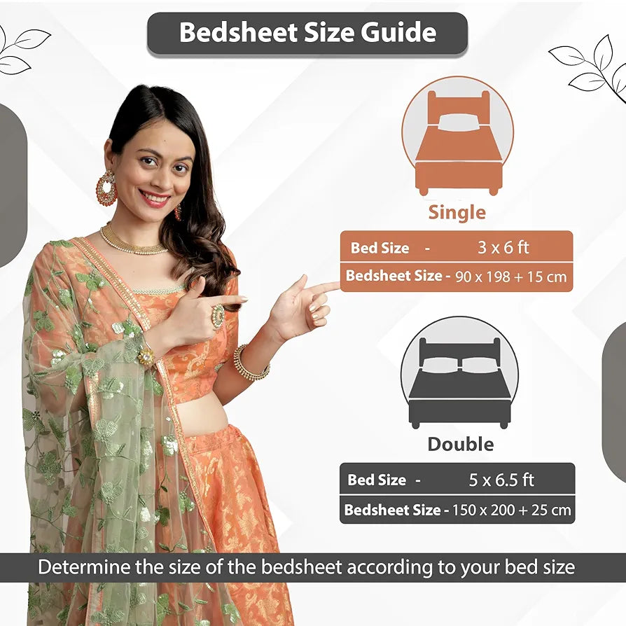 Divine Casa 100% Cotton Fitted Bedsheet Set for Single Bed | Floral Print | 144 TC Soft & Breathable | Wrinkle-Free Finish | Includes 1 Bedsheet & 1 Pillow Cover