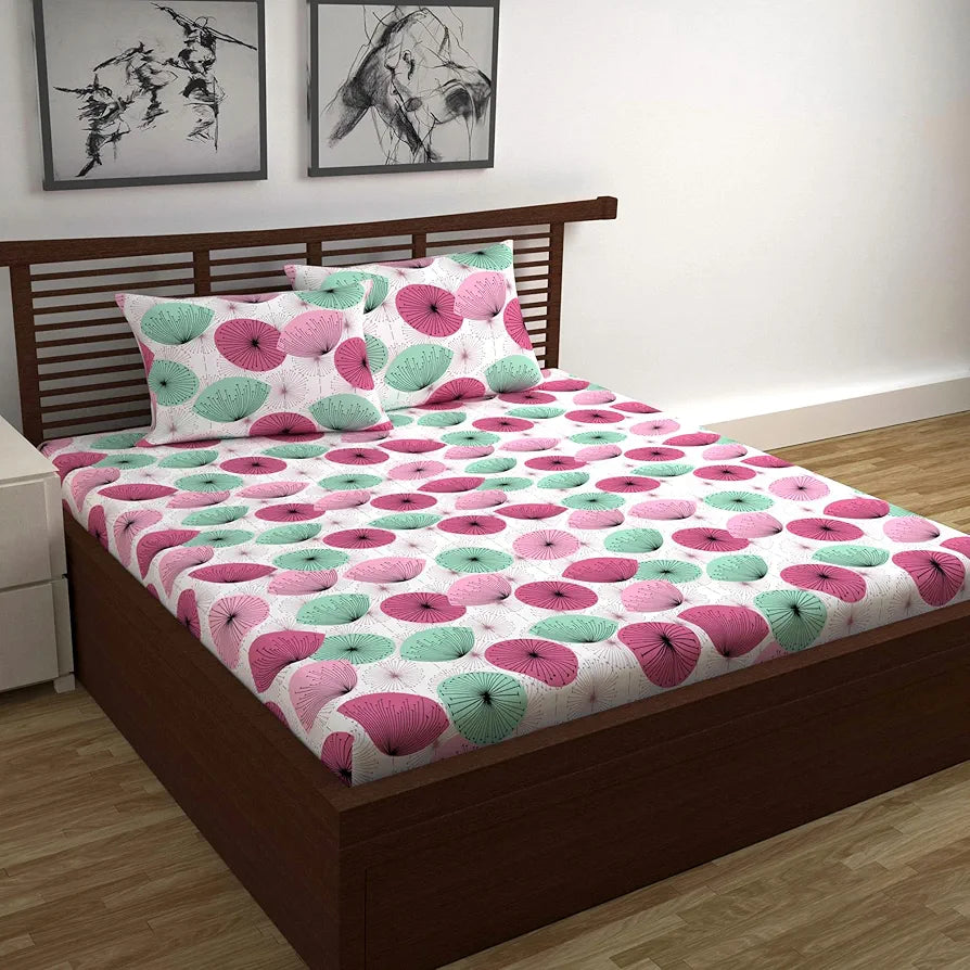 Divine Casa - 144 TC Super Soft 100% Cotton Bedsheet for Double Bed  144 Thread Count - Floral, Rose Pink| 222 x 254 cm