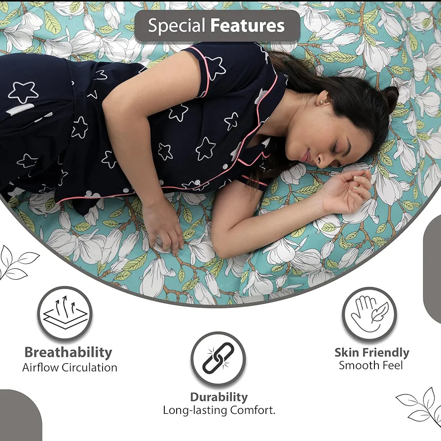 Divine Casa - 144 TC Super Soft 100% Cotton Bedsheet for Double Bed  144 Thread Count - Floral, Meadow Green| 222 x 254 cm