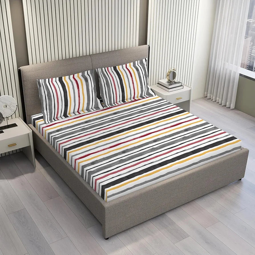 Layers Argos Bedsheet Set for All Seasons - Lightweight, Moisture Absorbent, Machine Washable & Easy to Care - Gift for Housewarming & More - 225 CVC - King Size 