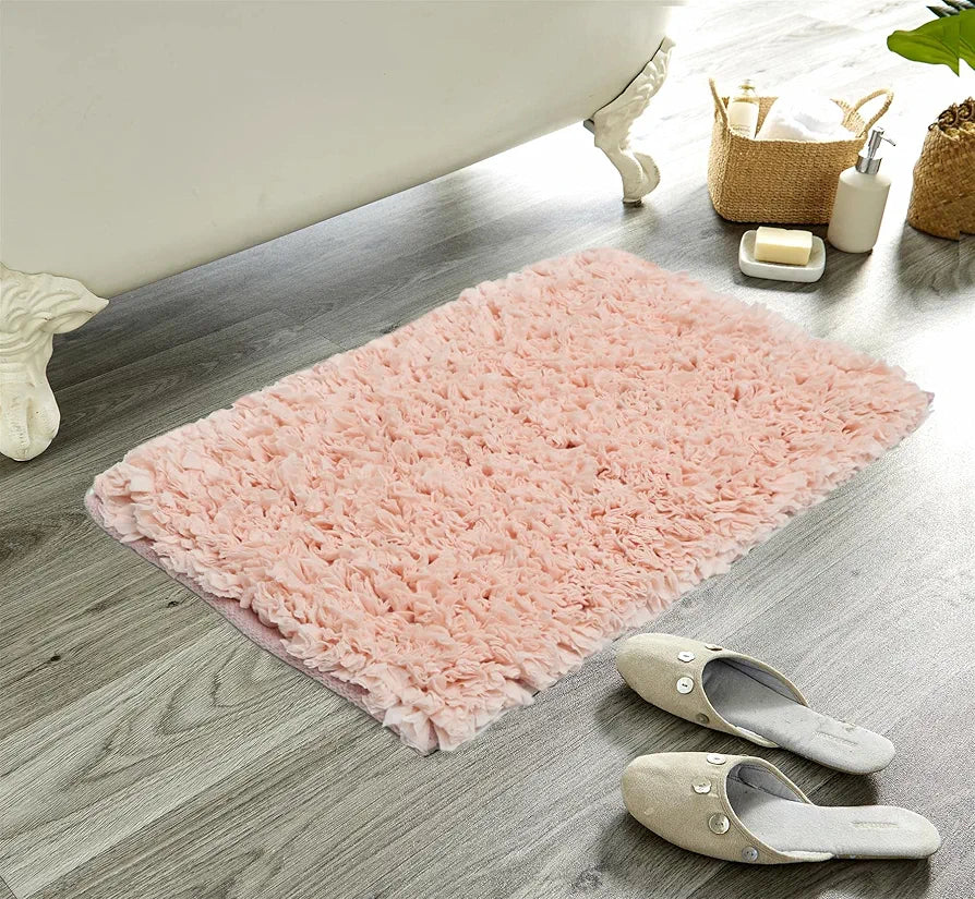 THE HOME TALK Luxury Shag Bath Rug |Premium Carpet for Shower, Vanity, Bath Tub, Sink & Toilet |Handmade Cotton Bathmat |Anti-Skid Back |Super Absorbent Chindi Shaggy Bath Rug 