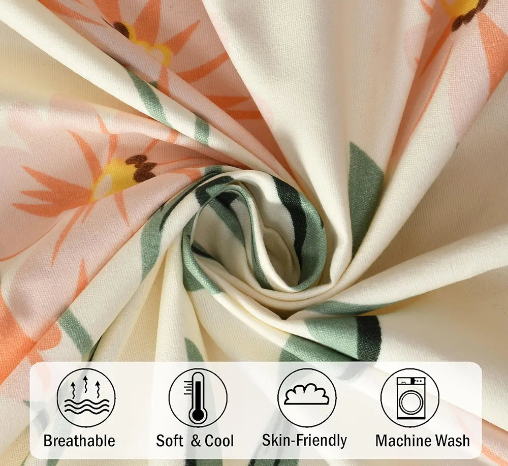 FRESH FROM LOOM King Size Microfiber Floral Print Fitted Bedsheet - 240 TC, Hypoallergenic, Includes 2 Pillow Covers  | Barely-Peach)