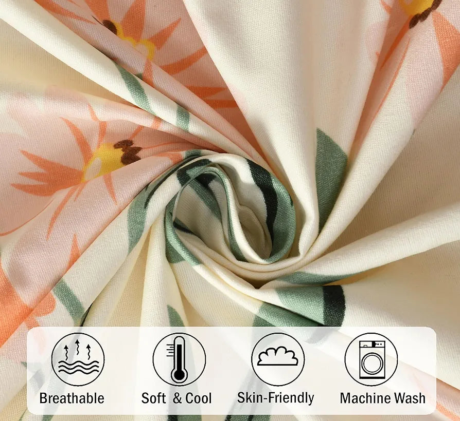 FRESH FROM LOOM Single Bed Microfiber Floral Print Bedsheet - 240 TC, Hypoallergenic, 1 Pillow Covers 