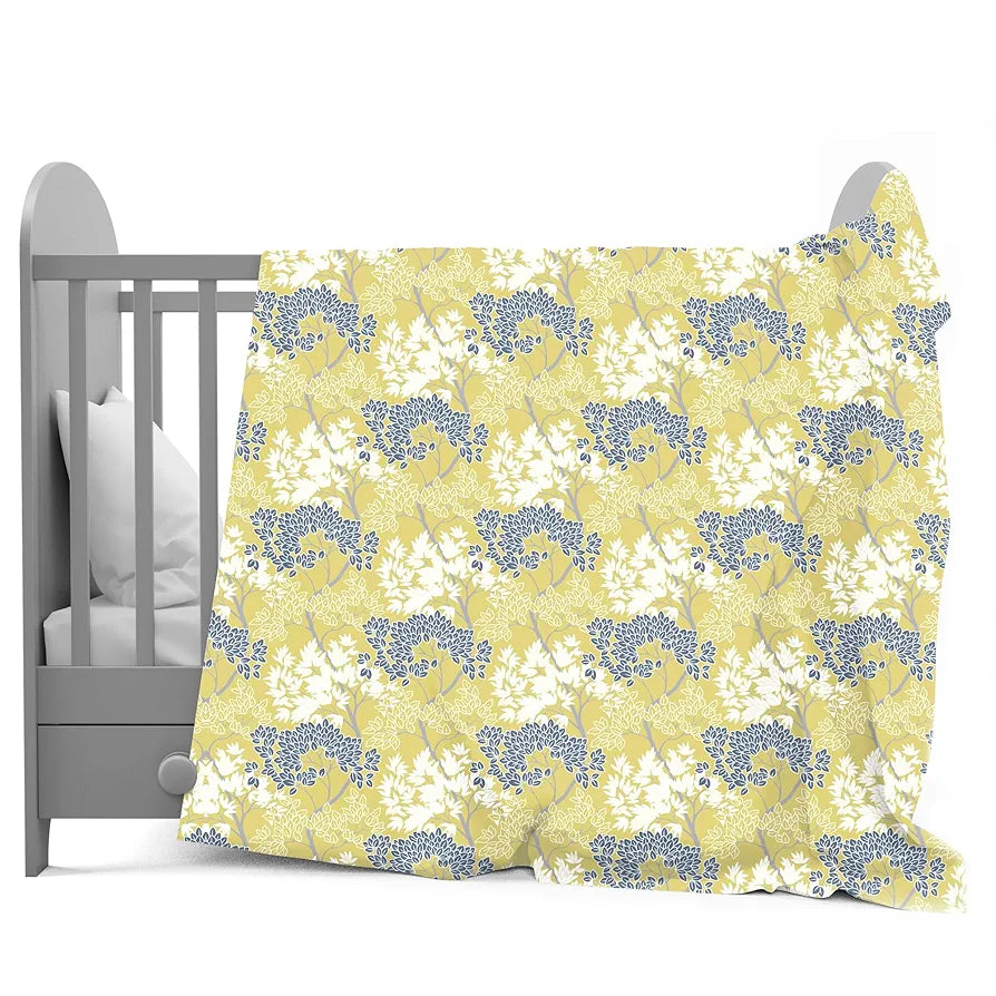 Divine Casa Floret 100% Cotton Single Kids Dohar | 120 GSM | Soft & Lightweight Throw Blanket | Cozy & Breathable Bedding | All-Season Comfort | 140 x 100 CM, Lemon Drop