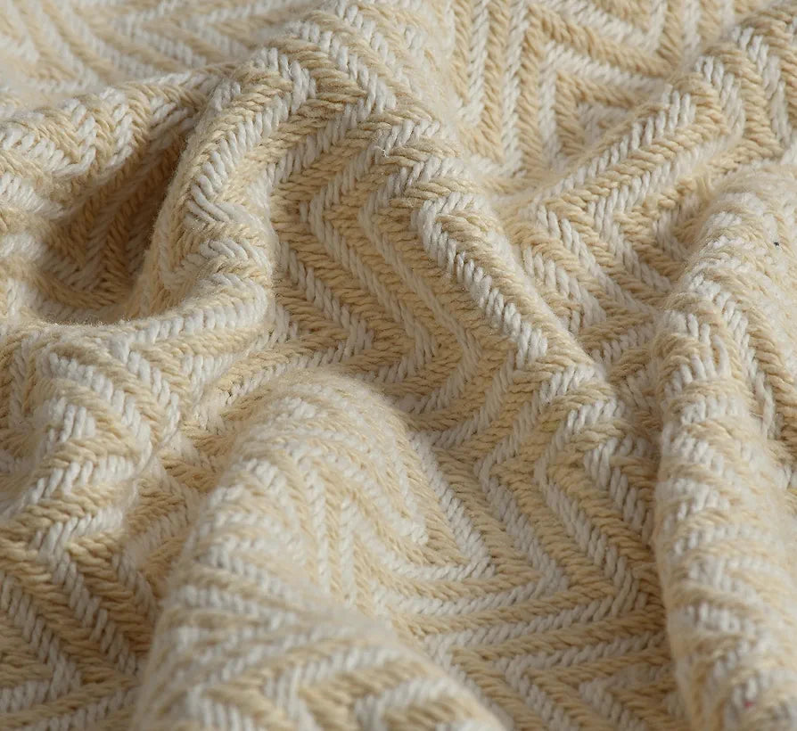 SASHAA WORLD Chevron Cotton Sofa Throw with Tassels | Soft & Durable Blanket | Throw for Chair, Living Room, Badroom, Sofa | Beige & Natural -130x160 cm