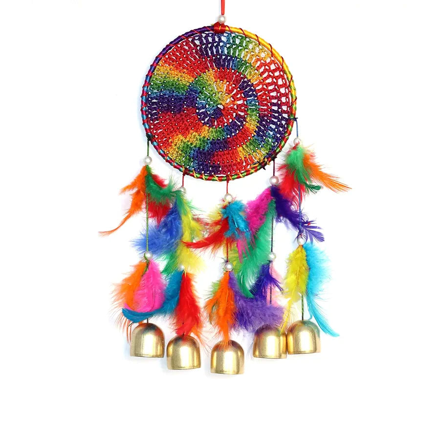 RPH Handicrafts Handmade Dream Catchers Wall Hangings with Metal Bell for Wall Decor, Bedroom, Balcony, Garden, Kids Room, Cafe, Shadi & Party, Size 30 x 13cm 