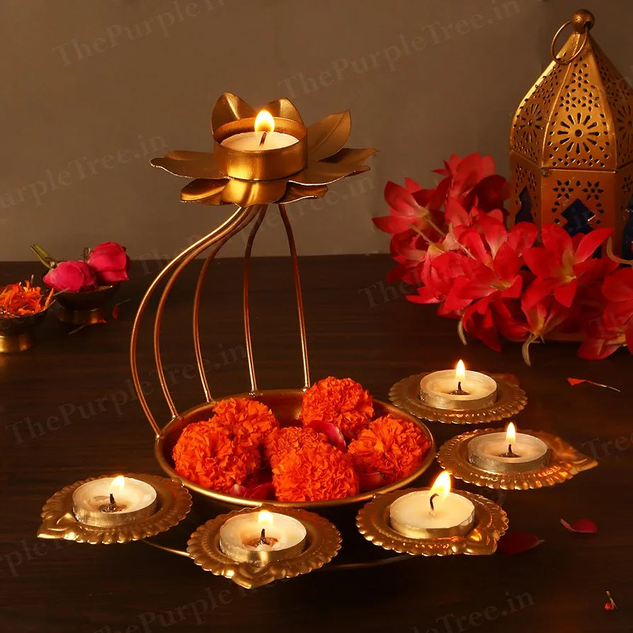 The Purple Tree Beautiful Floral Diya Urli Bowl for Diwali  Traditional Decorative Bowl for Floating Flowers and Tea Light Candles Home, Diwali Urli, Gold