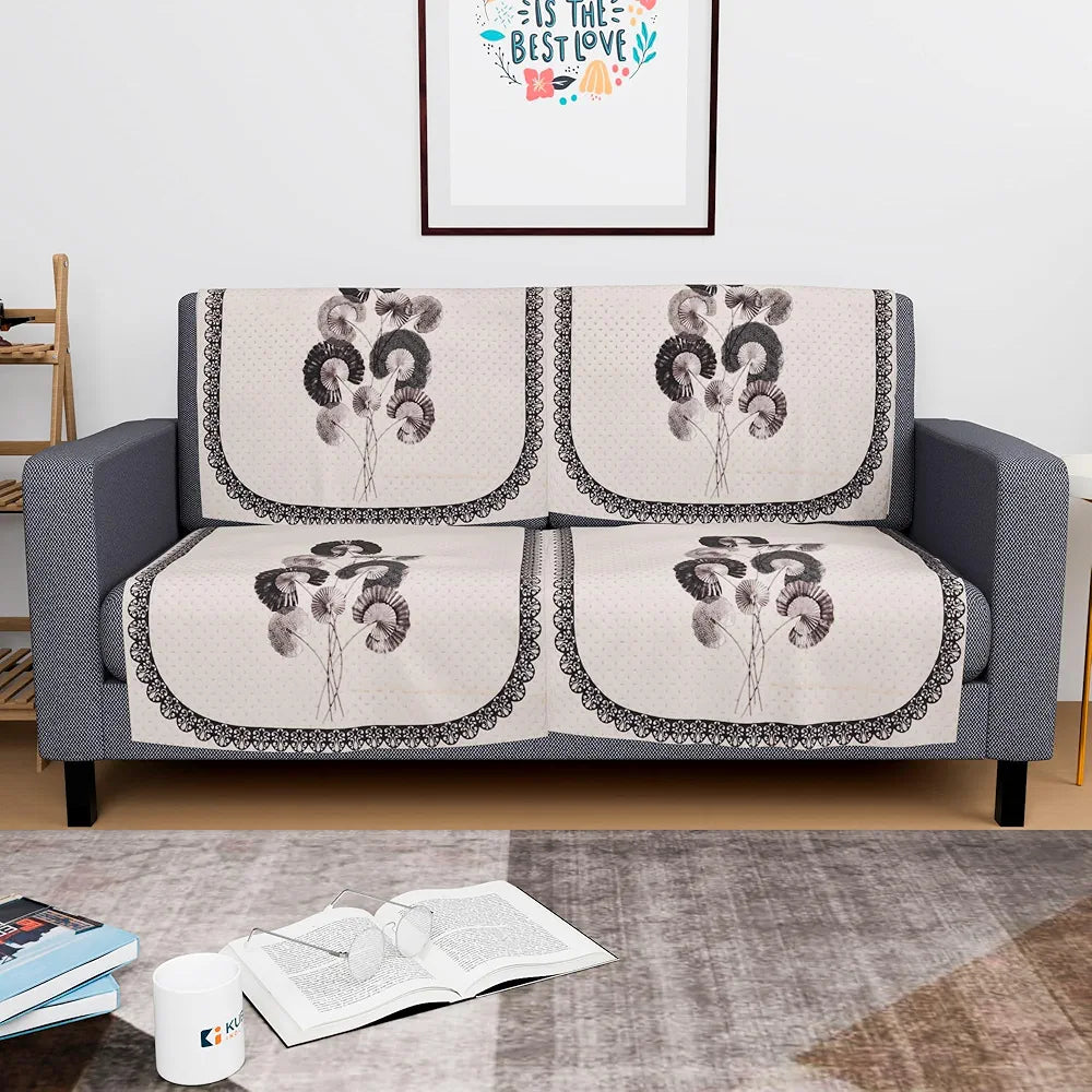 Kuber Industries Set of 4 Velvet 2 Seater Sofa Covers for Living Room | Easy Machine Washable Sofe ke cover for Home Comfort | Digital Flower-Cream & Green