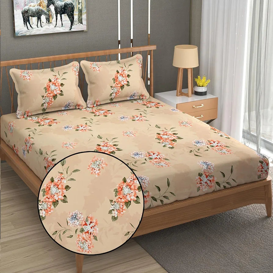 Fresh From Loom Hypoallergenic Floral Print King Size Bedsheet with 2 Pillow Covers - Microfiber, 240 TC 