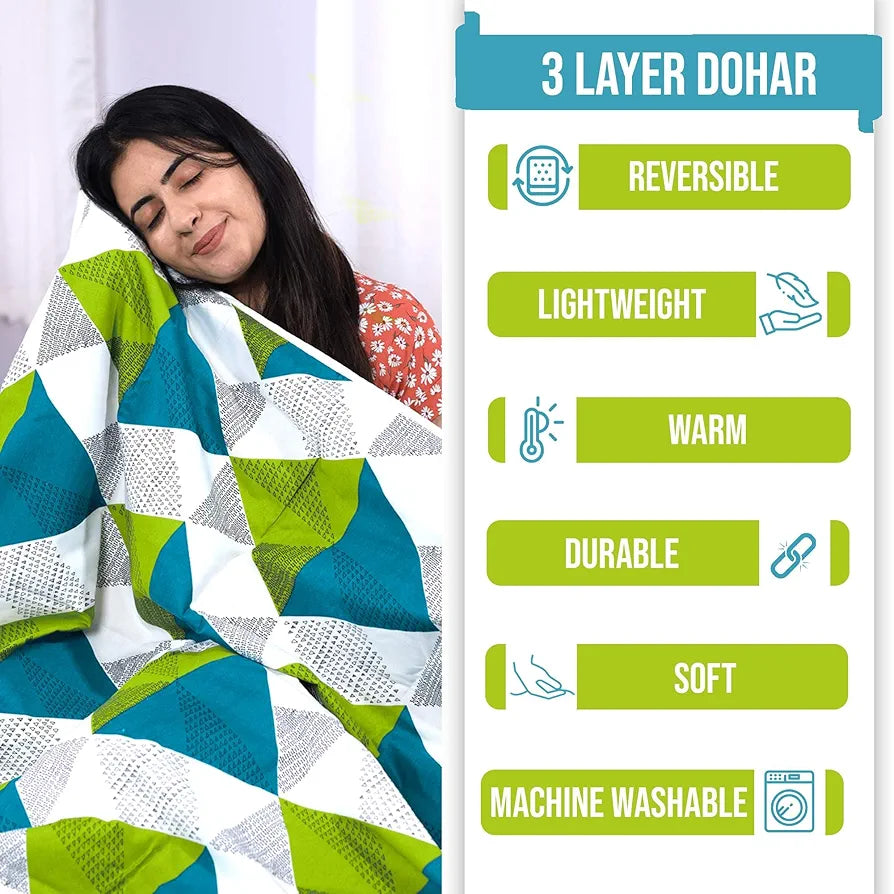 Divine Casa 120 GSM Reversible Single Bed Size Dohar | AC Blanket | Soft Light-Weight Glace Cotton Bed Blanket | TC - 120