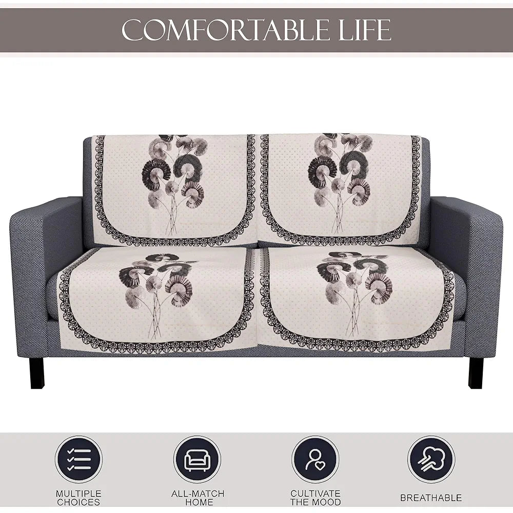 Kuber Industries Set of 6 Velvet 2+1 Seater Sofa Covers for Living Room | Easy Machine Washable Sofe ke cover for Home Comfort | Digital Flower-Cream & Green