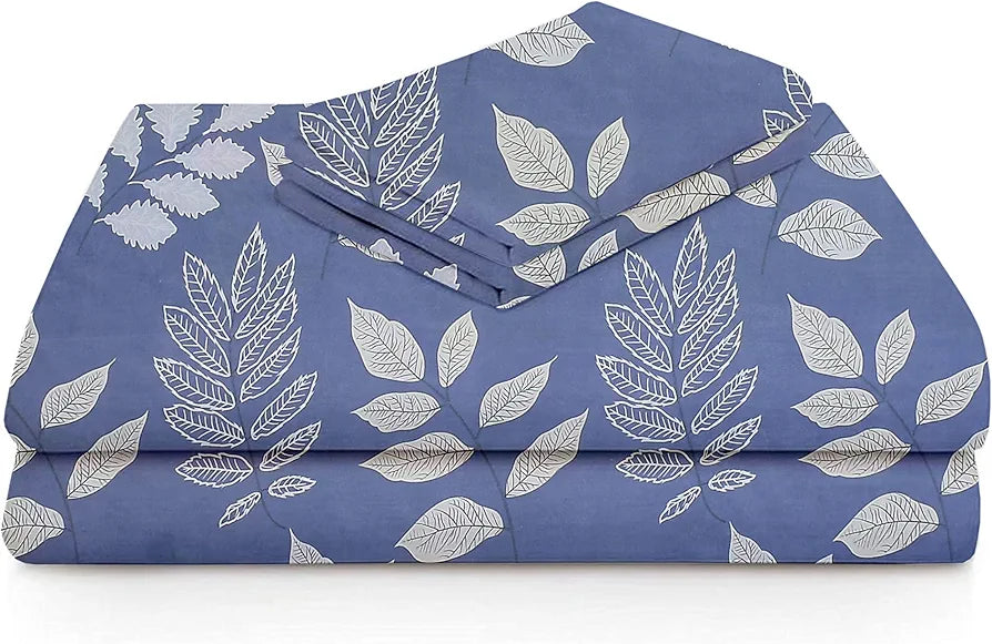 Premium Cotton 160tc Elastic Fitted Bedsheets with 2 Pillow Covers | Double Bed with Corner Elastic Wrinkelfree Supersoft Floral Pattren Breathable |Size-72 x 68 + 6 inches | Sky Blue & White