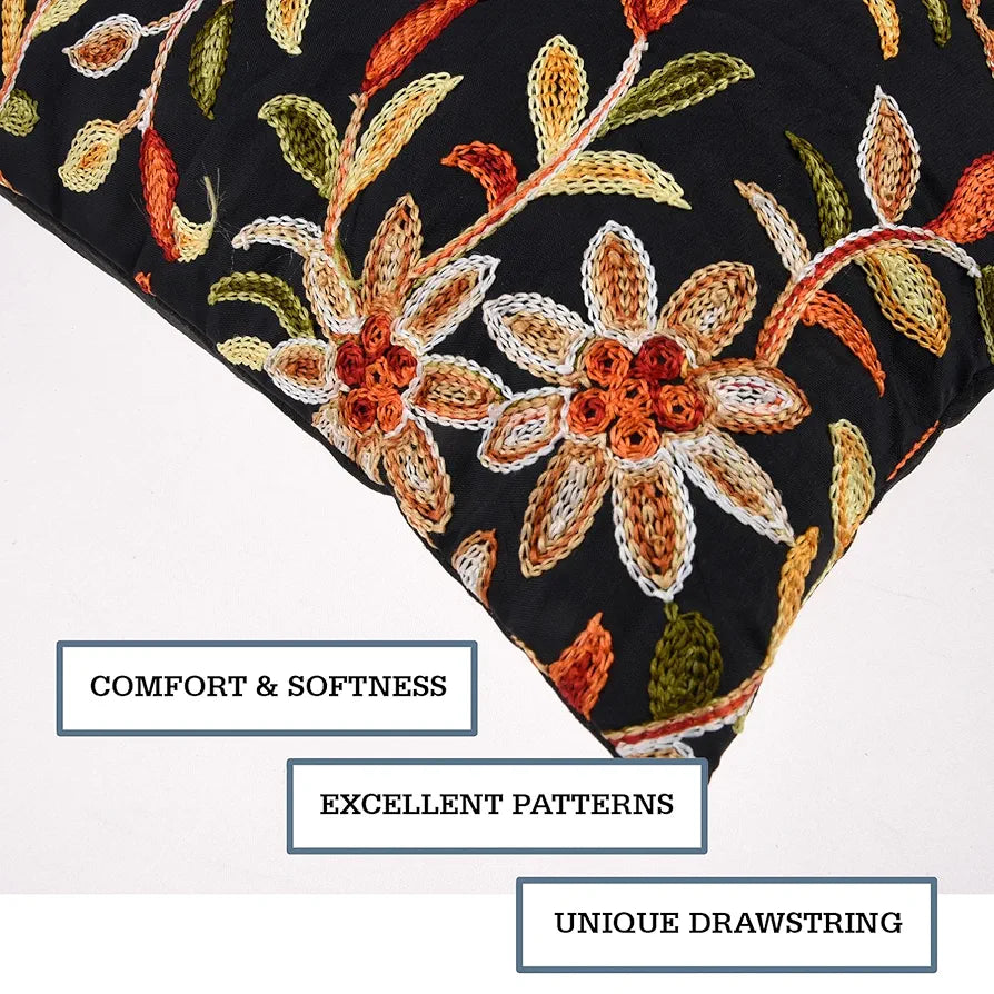 Kuber Industries Cushion Cover | Pillow Covers for Sofa | Throw Cushion Cover | Polyester Cushion Covers | Embroidery Cushion Covers | Set of 5 | 16 Inch | Black