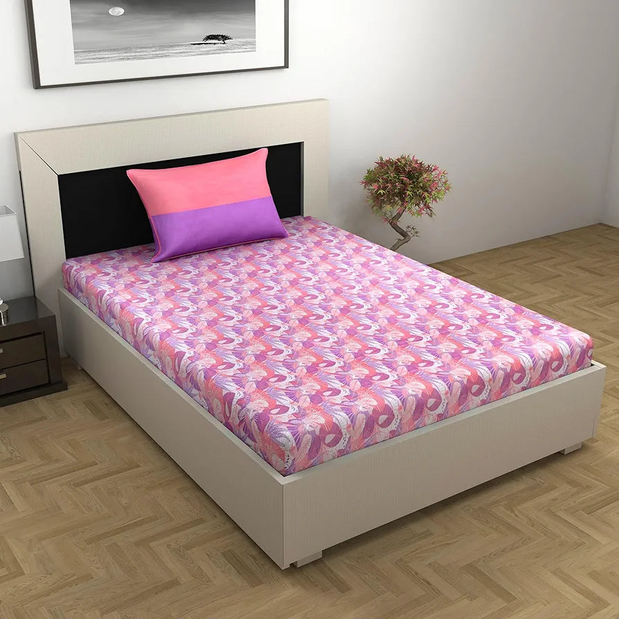 Divine Casa 144 TC 100% Pure Cotton Single Size Bedsheet with 1 Pillow Cover | Soft & Durable for Everyday Use & Bedroom Decor | All-Season Comfort | Size 145 x 223 CM | Regal Paisley | Violet Rose
