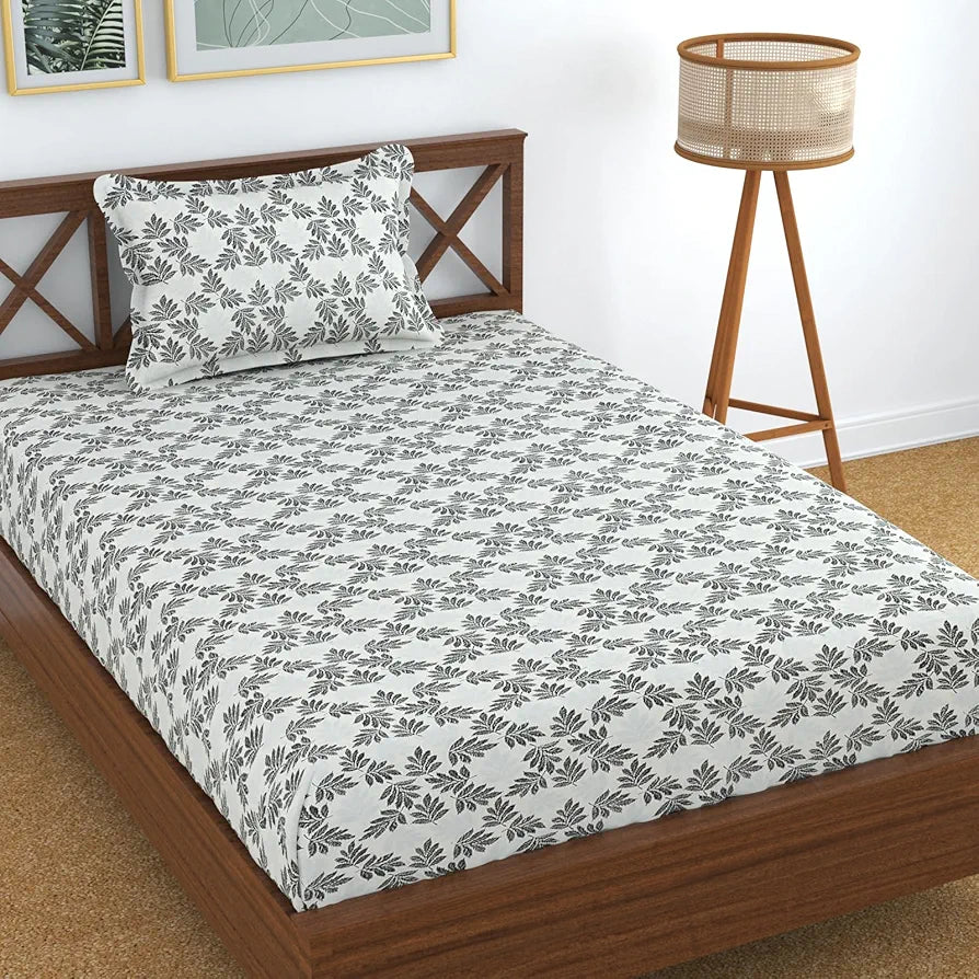 Homefab India 180 TC Glace Cotton Single BedSheet with 1 Pillow Cover - Grey