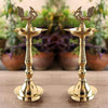 Indian Art Villa Pure Brass Shine Finish Stand Pillar Diya Deepak Lamp 14 Inches, Set of 2