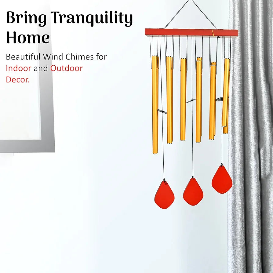 ZAICUS Wind Chimes for Home – Yellow Metal Pipes with Wooden Danglers | Home Decor Items for Balcony, Garden & Living Room