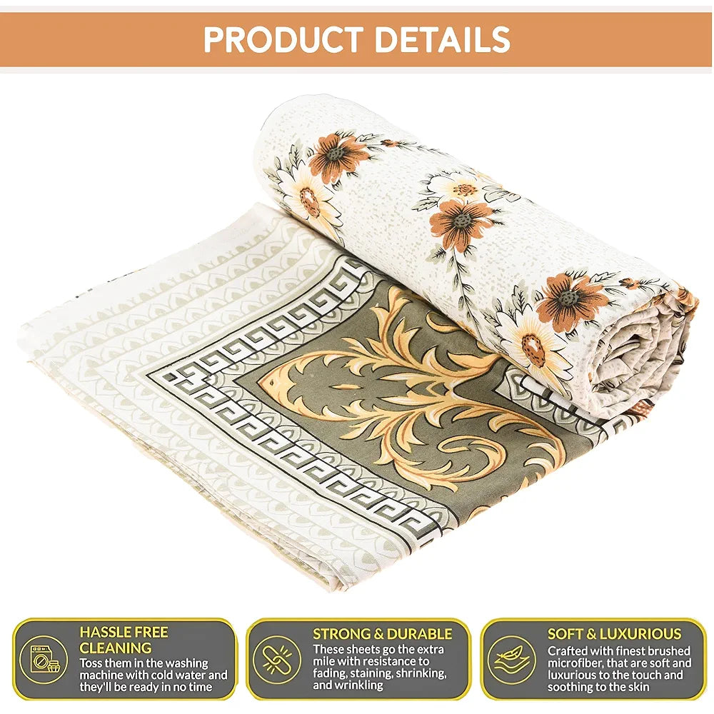 Kuber Industries 100x108 Inch Cotton Bedsheets for Double Bed with 2 Pillow Covers | Easy to Wash & Maintain Double Bedsheet Cotton Fabric for Daily Use | Kaleen Flower -Yellow