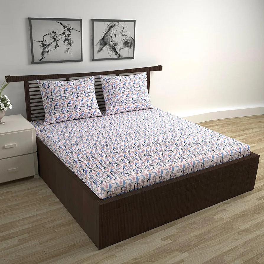 Divine Casa 144 TC Pure Cotton Double Bed Bedsheet with 2 Pillow Covers | Smooth & Comfortable for Daily Use | All-Weather Coziness & Bedroom Style | Size 222 x 254 CM | Abstract Weave | Peach Blue