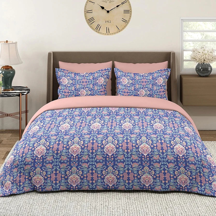 Layers Illuminating Homes 100% Cotton Bedsheet Set for All Seasons - Lightweight, Moisture Absorbent, Machine Washable & Easy to Care - 140 TC - Queen Size 