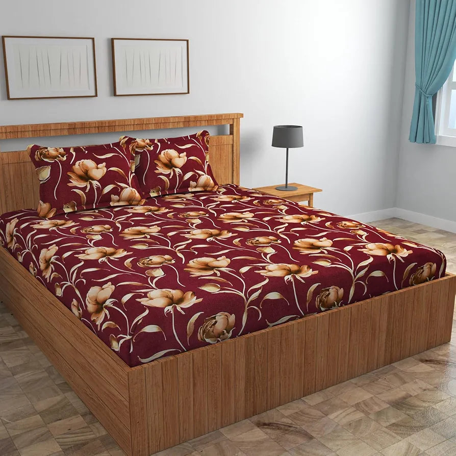 Homefab India 160 TC Glace Cotton Double BedSheet with 2 Pillow Covers -  - Multicolor, Floral