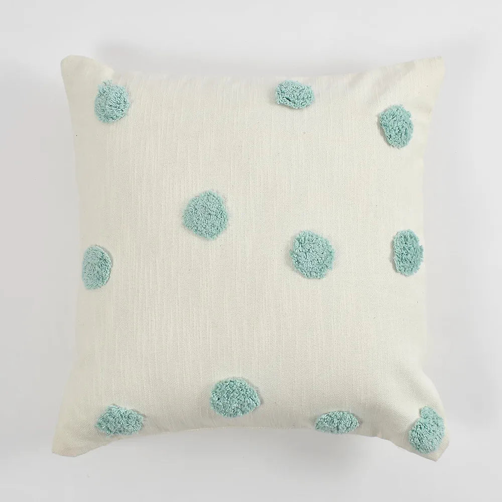 SASHAA World White Cushion/Pillow Cover with Tufted Mini Dots | Ideal for Sofa, Living Room, Bedroom | Ice Blue Accents, Elegant and Playful Home Decor | 45x45 cm