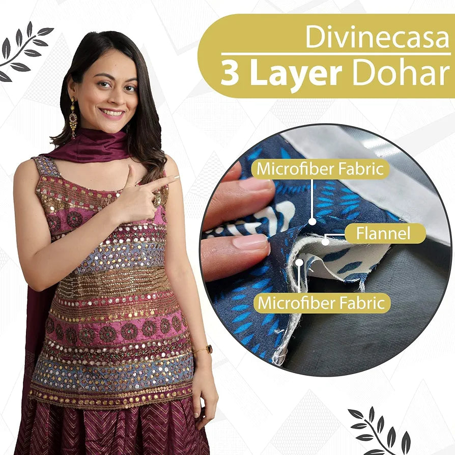 Divine Casa 120 GSM Microfiber Single Dohar | Soft & Lightweight Throw Blanket | Cozy & Breathable | All-Season Comfort | 210 x 140 CM | Geometric Triangles Pattern | Black & White