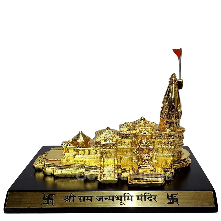 Gold Art India Ram Mandir Ayodhya Gold Plated - Minature for, Gifting, Puja Room, Office Desk, Home Decor 