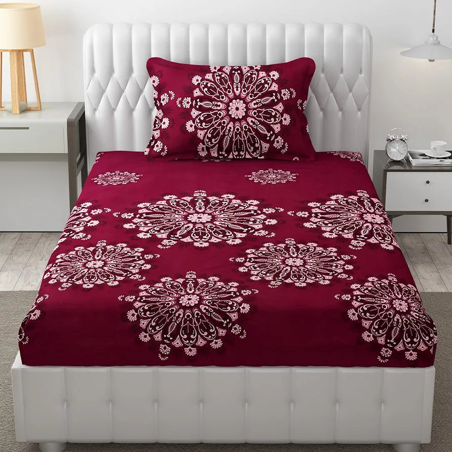 FRESH FROM LOOM Floral Single Bedsheet Size Microfiber Bedsheet Set-Printed, Hypoallergenic, Wrinkle Free with 2 Pillow Covers 144 TC 