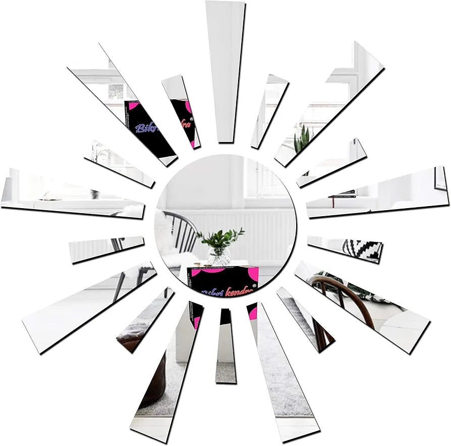 Bikri Kendra - Sun Silver  Mirror Stickers for Wall, Acrylic Mirror Wall Decor Sticker, Acrylic Stickers, Self Adhesive Sticker Wall Stickers for Hall Room, Bedroom.