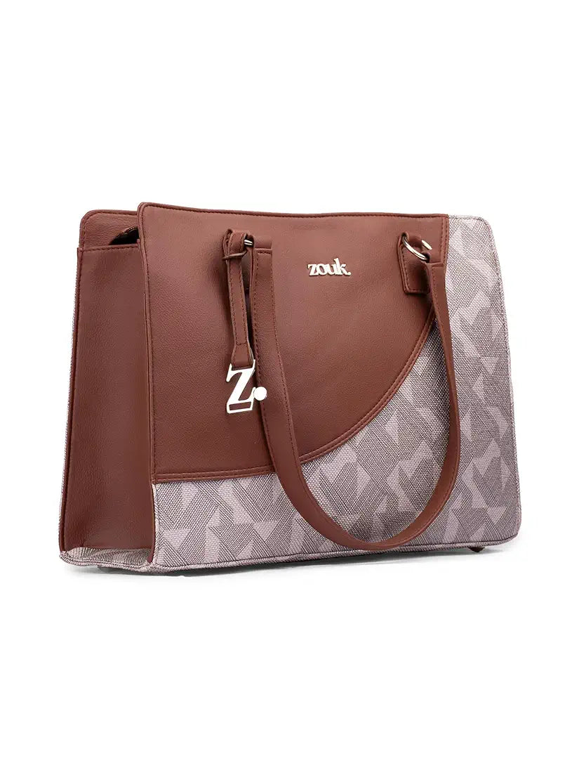 ZOUK Women's Office Essential Bag | Jute | Vegan Leather Handcrafted Tote Bag With Double Handle Shoulder Strap