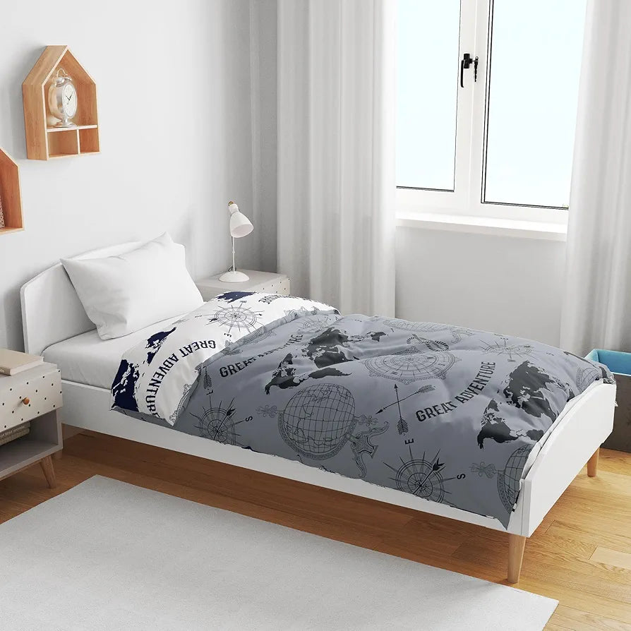 Divine Casa 120 GSM Microfiber Single Kids Dohar  | Soft & Lightweight Throw Blanket | Cozy & Breathable | All-Season Comfort | 140 x 100 CM | Geographic Pattern | Stonewash Grey