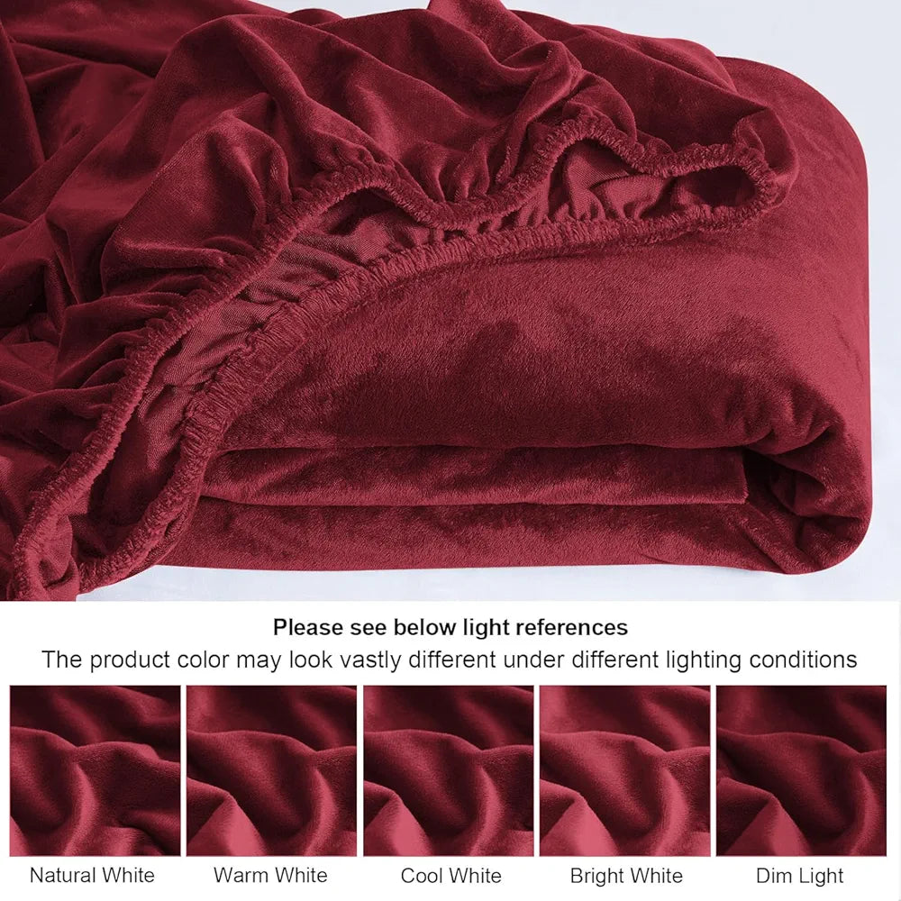 Cloth Fusion 200 TC Warm Winter Elastic Fitted Bedsheet for Double Bed King Size with 2 Pillow Covers, Cozy Woolen Bedsheets for Double Bed 