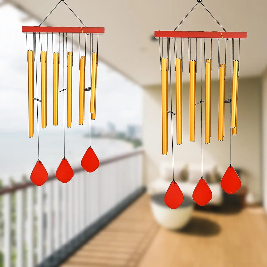 ZAICUS Wind Chimes for Home – Yellow Metal Pipes with Wooden Danglers | Home Decor Items for Balcony, Garden & Living Room