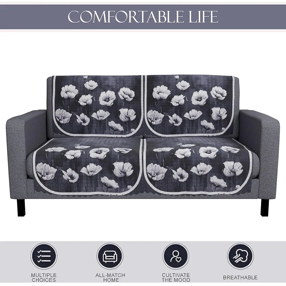 Kuber Industries Set of 6 Durable 2+1 Seater Sofa Covers for Living Room | Easy Machine Washable Sofe ke cover for Protection & Comfort for Home | Lotus Print - Grey