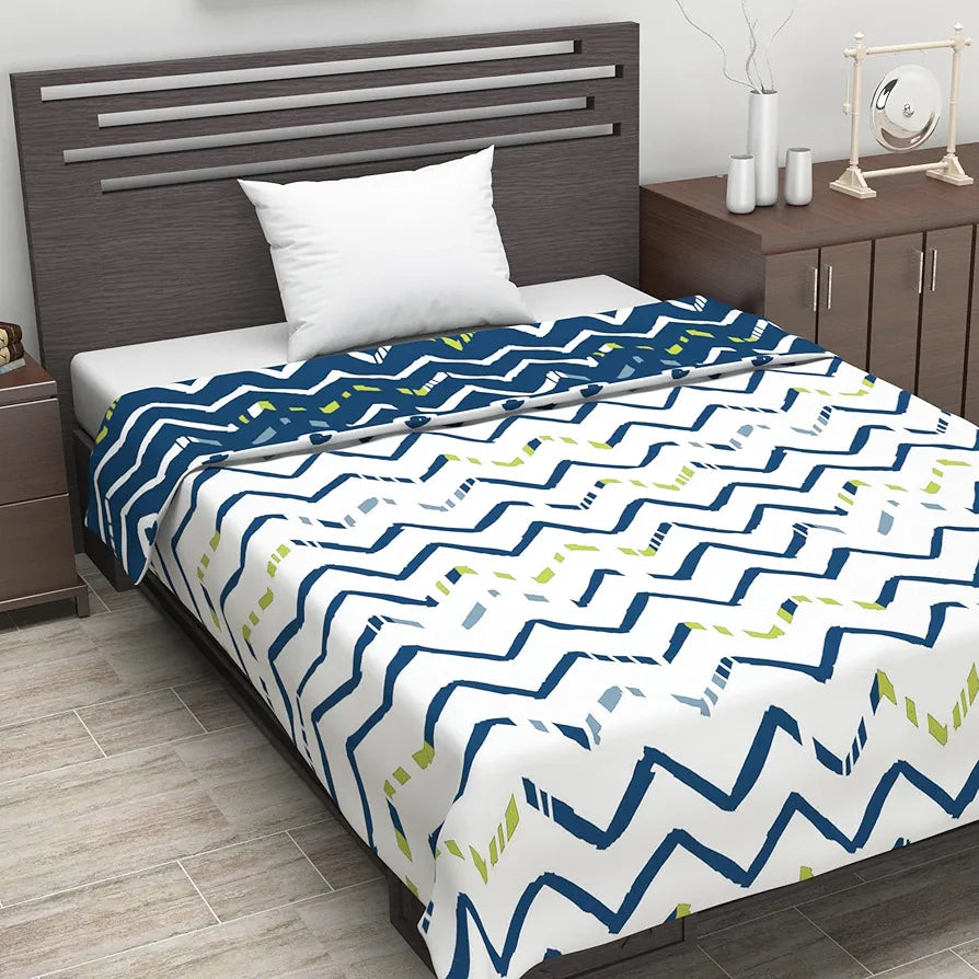 Divine Casa 120 GSM Microfiber Reversible Blanket | Soft Printed All-Season AC Blanket | Single Bed, 140 x 210 cm - Pastel Blue