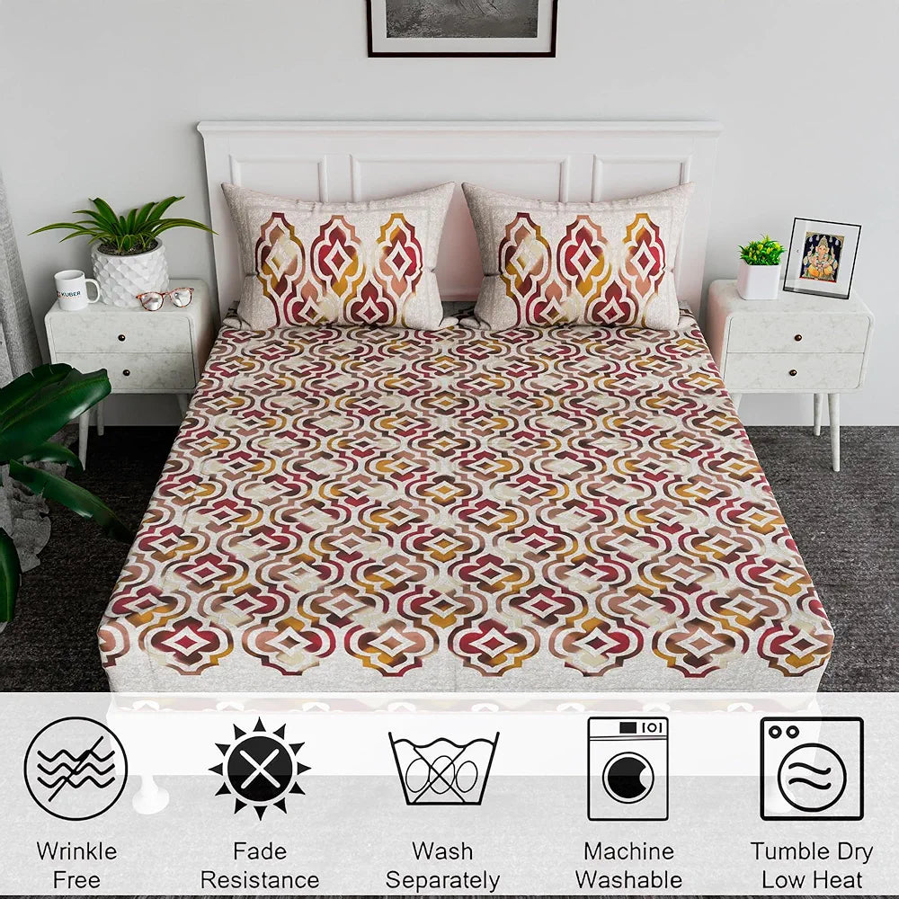 Kuber Industries 100x108 Inch Cotton Bedsheets for Double Bed with 2 Pillow Covers | Easy to Wash & Maintain Double Bedsheet Cotton Fabric - for Daily Use | Rusty Star Flower -Brown