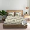 Trance Home Linen 100% Cotton 180 TC Bedsheet Queen Size Printed Fitted Bedspread with 2 Pillow Covers Colour Echo Green